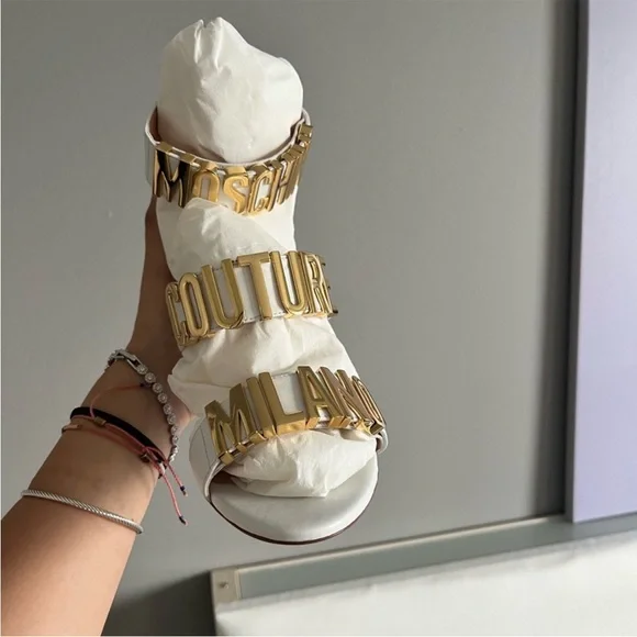 Moschino Couture Calfskin White Logo Sandals - Picture 9 of 9